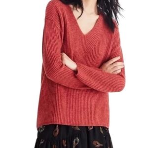 Madewell V-Neck Sweater Pullover Women Rust Orange SzS Wool Blend